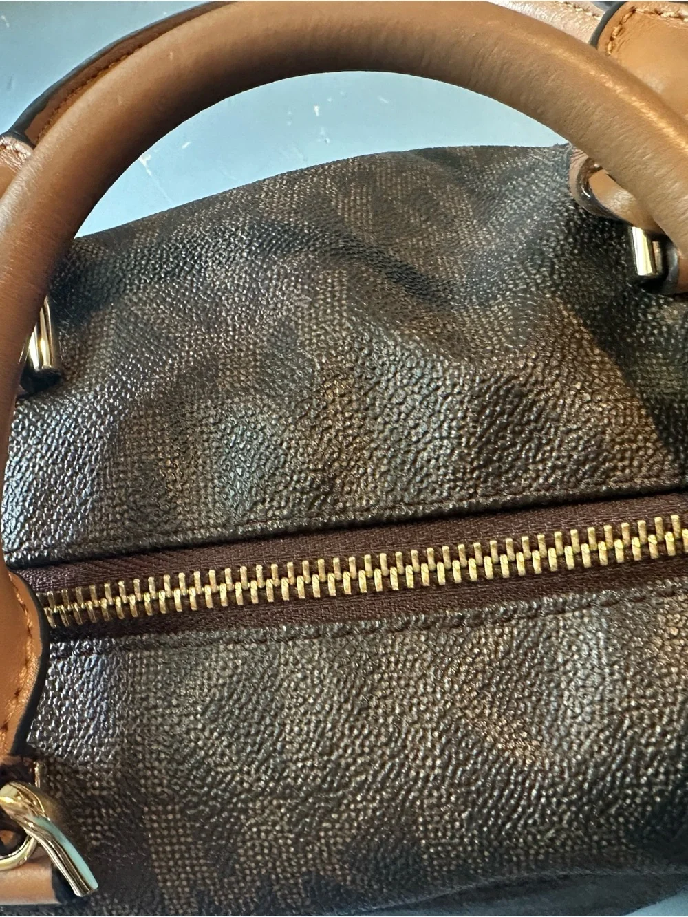 Michael Kors Brown MK Signature Dome Satchel with Tan Handles